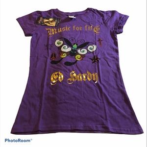 Ed Hardy Purple Butterfly Graphic S/S Tee